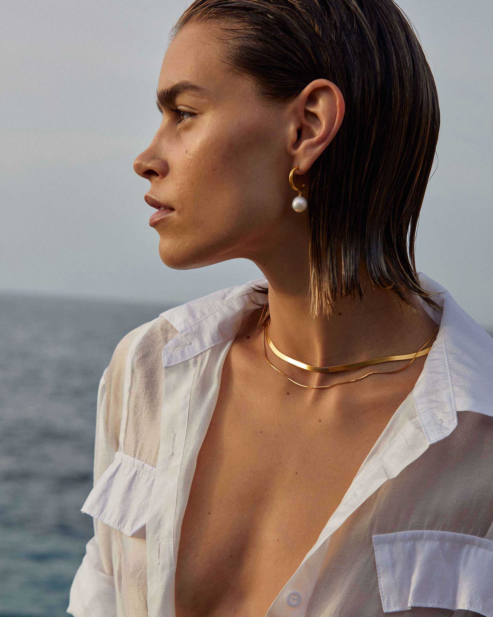 PEARL DROP HOOPS (18K GOLD PLATED) - Image 6